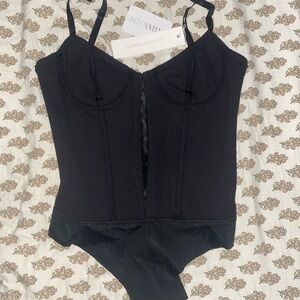 Intermix Paisley Bobbinet Bustier Bodysuit in Black